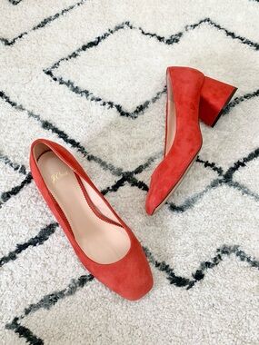 J. Crew Red Suede Block Heel Pumps
